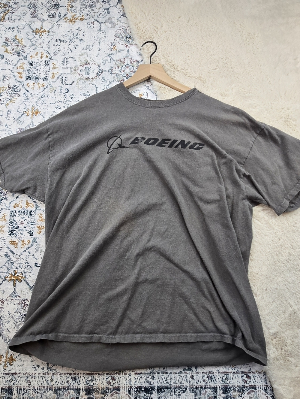 Boeing Gray Graphic Airplane Aircraft Graphic Short Sleeve Top Tee Men 2XL
